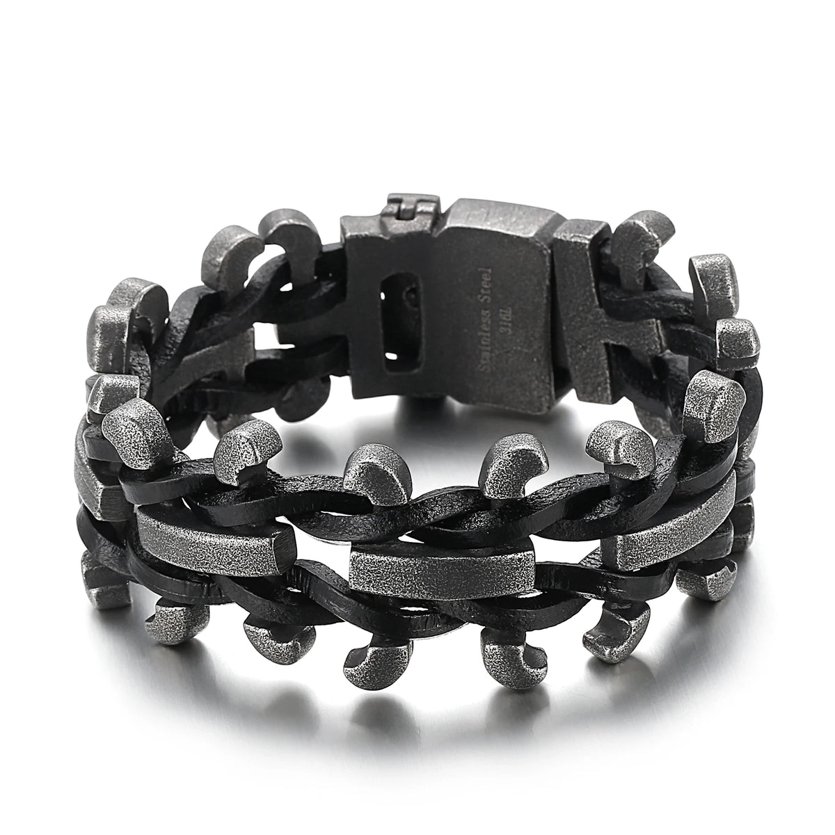 VIKING Mens Retro Leather Rope Motorcycle Bracelet – Vintage Black Stainless Steel