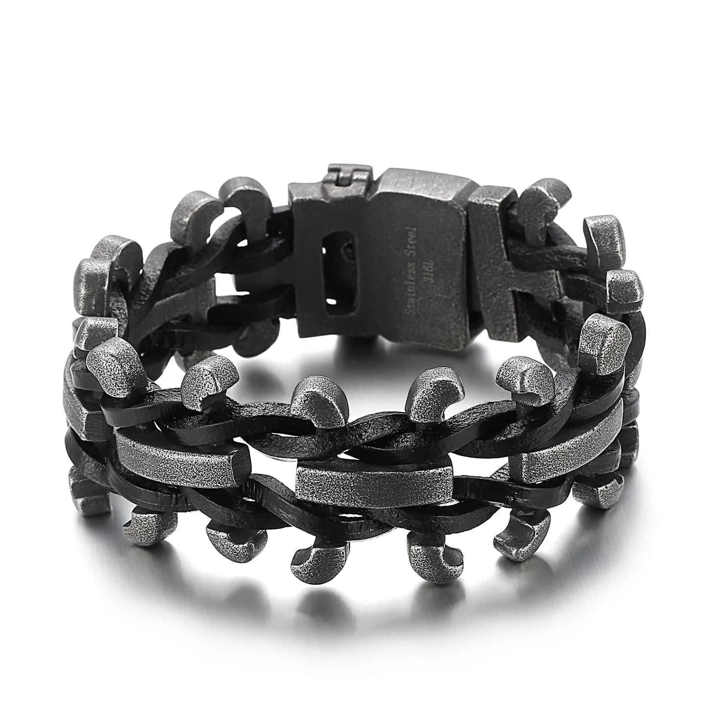 KALEN Personality Retro Leather Rope Stainless Steel Men's Motorcycle Bracelet