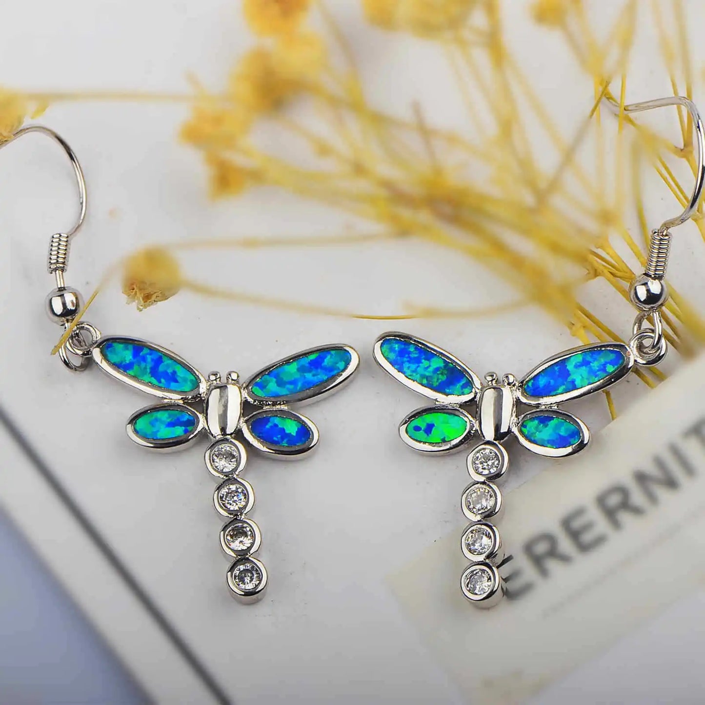 Dainty Dragonfly Opal Earrings  Ins TikTok Trendy Cute Gem Studs for Girls Fashion Jewelry Bulk