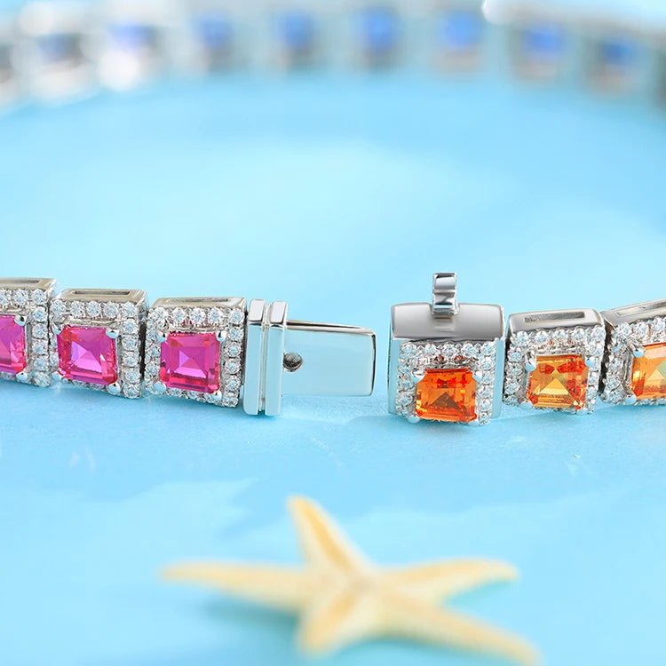 Gemfiori ANSTER Tennis Bracelet Women's 925 Sterling Silver Handmade Iridescent Color Rhodium Plated Jewelry for Parties and Gifts