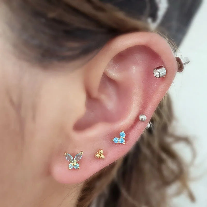 S&S Stainless Steel AAA Zircon Ear Bone Nail Studs | Gold & Silver | 6 Designs