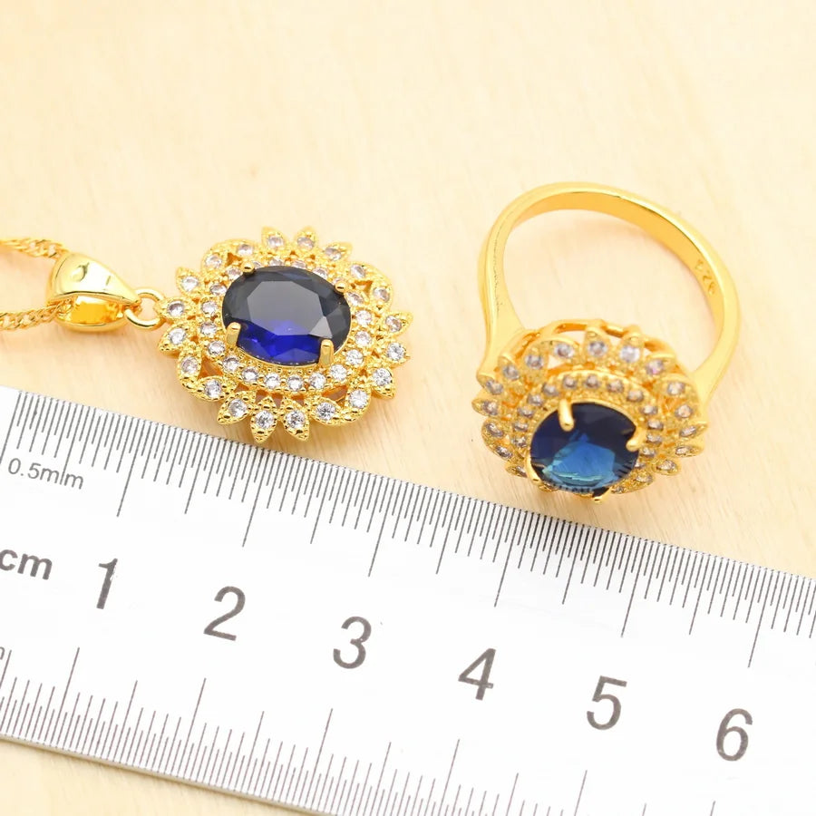 XOTICA Luxury Blue Crystal Gold Plated Wedding Jewelry Set for Women Including Earrings Pendant Ring Zircon for Parties Engagements