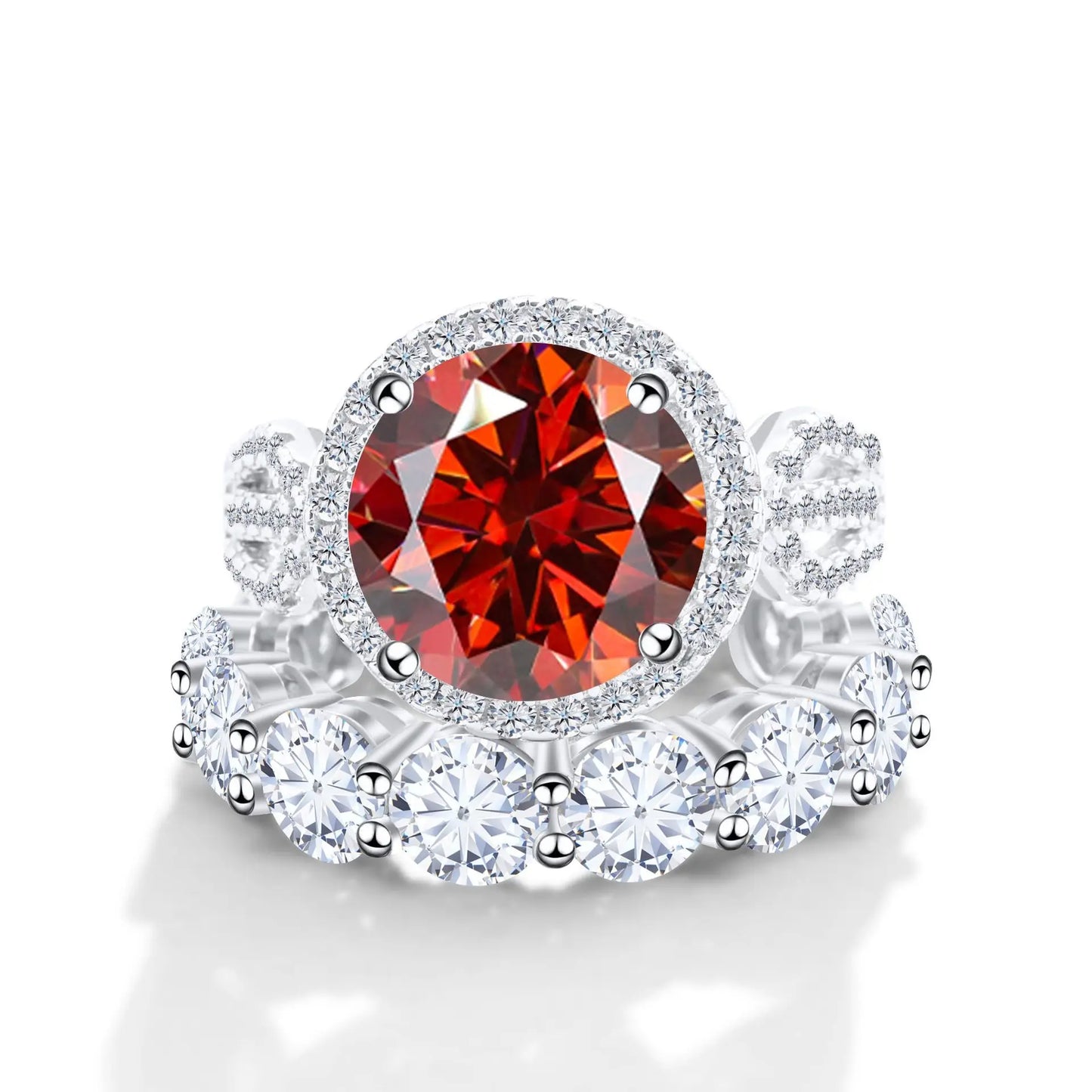 Wholesale Fine Luxury Jewelry Women Red Rings with 12 Carat GRA Certificate Big diamond Moissanite 925 Sterling Silver Ring Sets