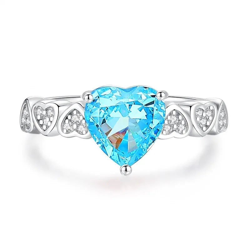 Waterproof Women 925 Sterling Silver Aquamarine 5A 8A Cubic Zirconia Ring Wedding Anniversary Rings Custom Jewelry Supplies