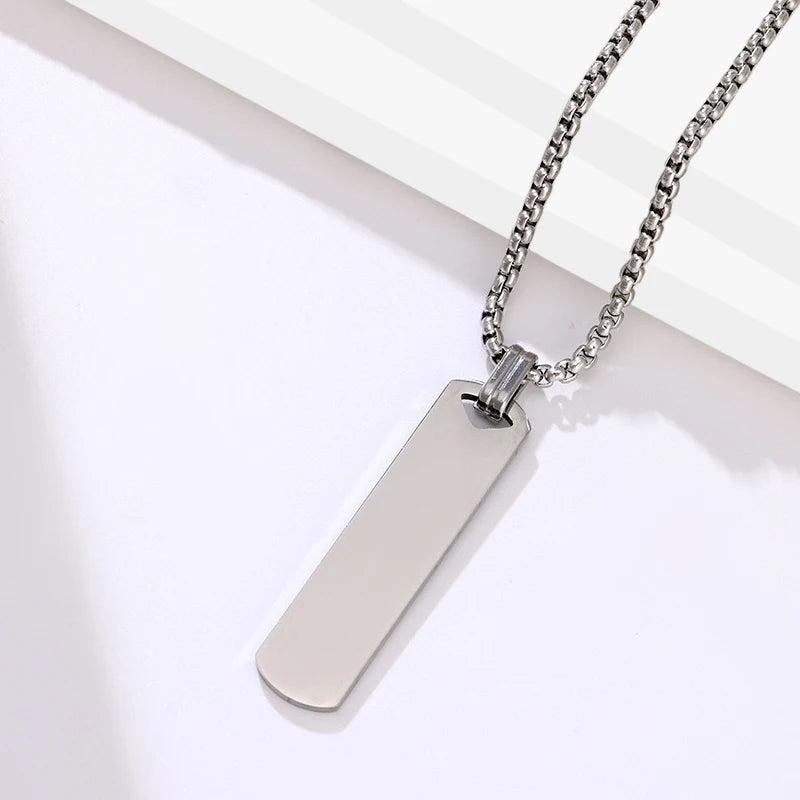 Fatingna Men's DIY Design Personalized 3D Bar Stainless Steel Pendant Necklace Gold Plated with Geometric Pattern Link Chain