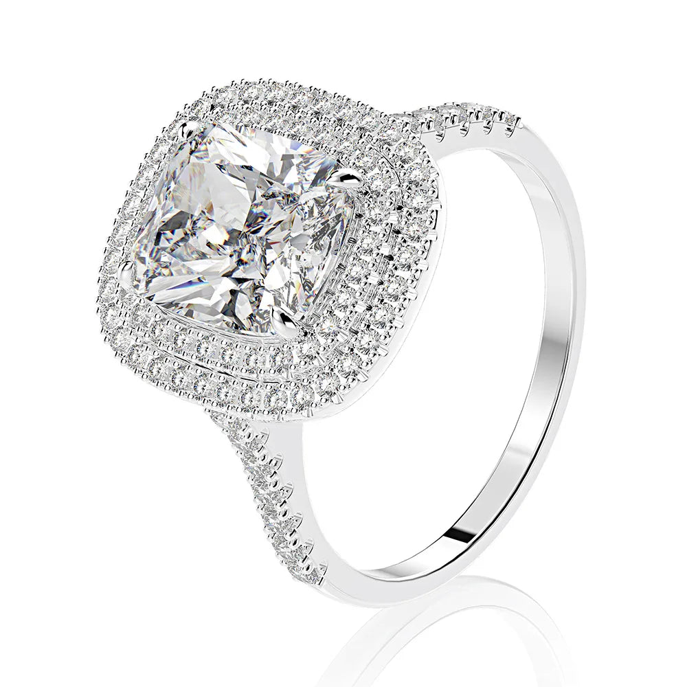 Silverelli | 925 Silver 3ct High Carbon Diamond Bezel Ring | 8×9mm | Platinum Plated