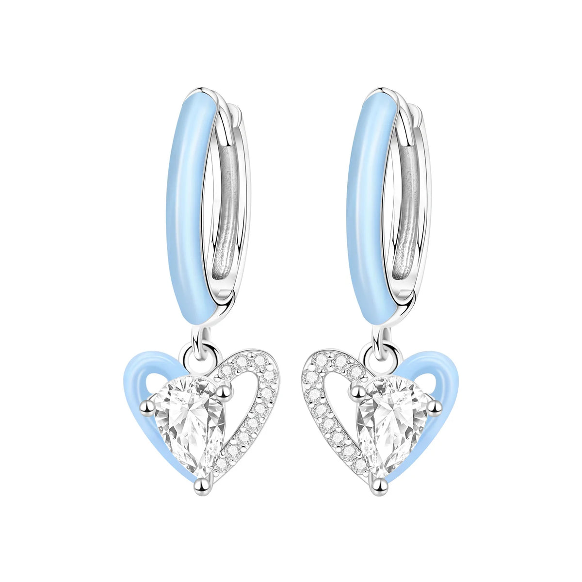 REDheart Fashion Love Heart Copper Silver Plated Drop Earrings Colorful Heart Shape Zircon Hoop Earrings Fine Jewelry for Women