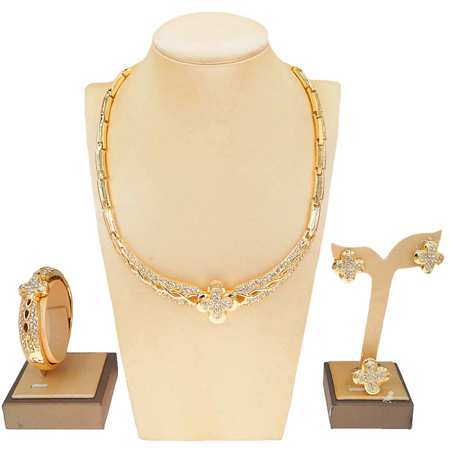 Zhuerrui Fashion Diamond-Encrusted Jewelry Four Sets of New Four-Leaf Clover Flower Shape Sweet High-Grade Fine CraftHA240503