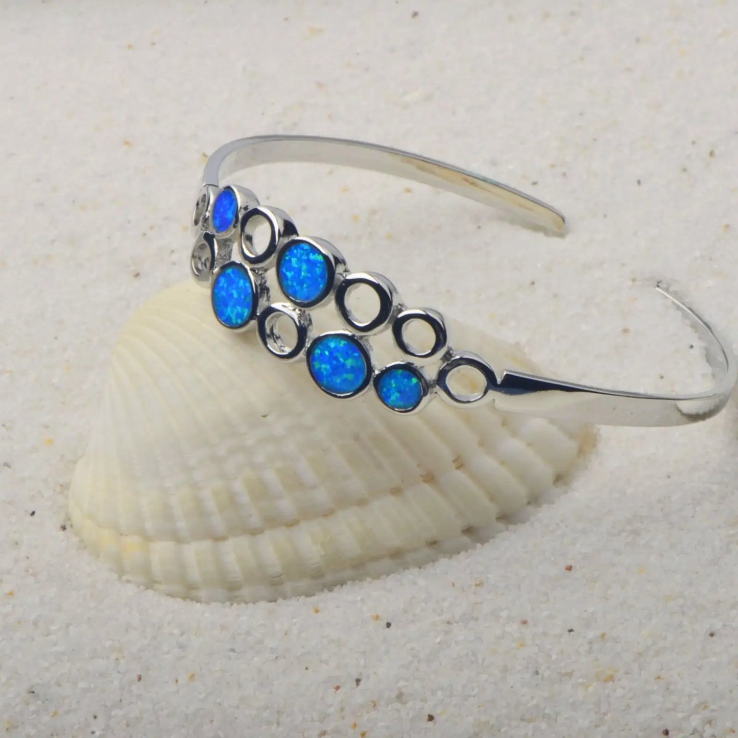 Aobao Elegant Opal Beaded Bangle Silver Plated Trendy Women's Jewelry for Anniversary Gift