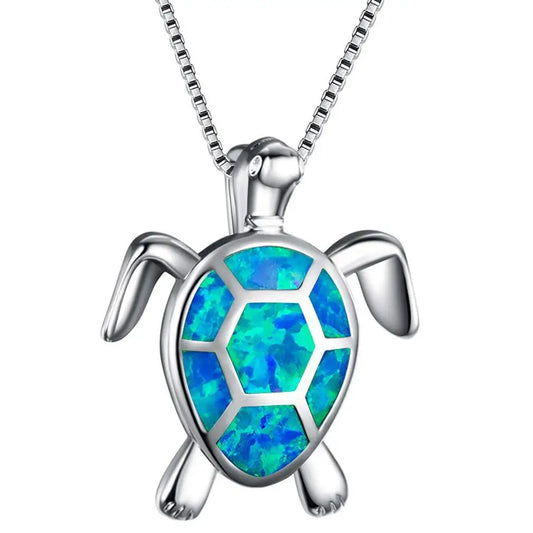 Trendy Copper Opal Turtle Pendant Necklace-Dainty Sweater Chain Link for Women Fashion Jewelry
