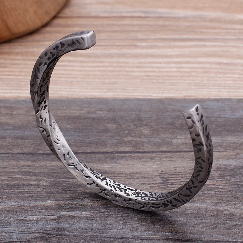 KALEN Silver Stainless Steel Opening Cuff Men Charm Twisted Fashion Bangle