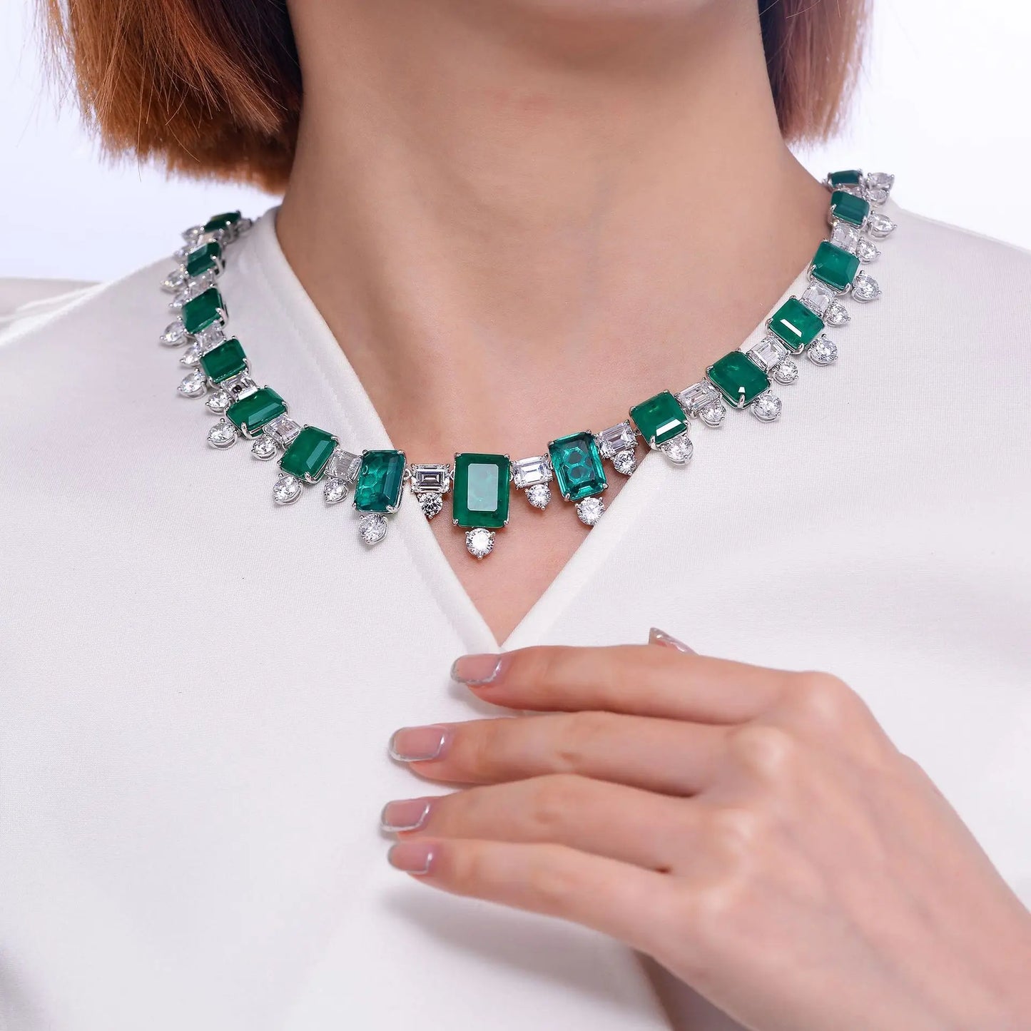 Royal Emerald Cut 925 Sterling Silver Charm Necklace — Luxury Green Zirconia