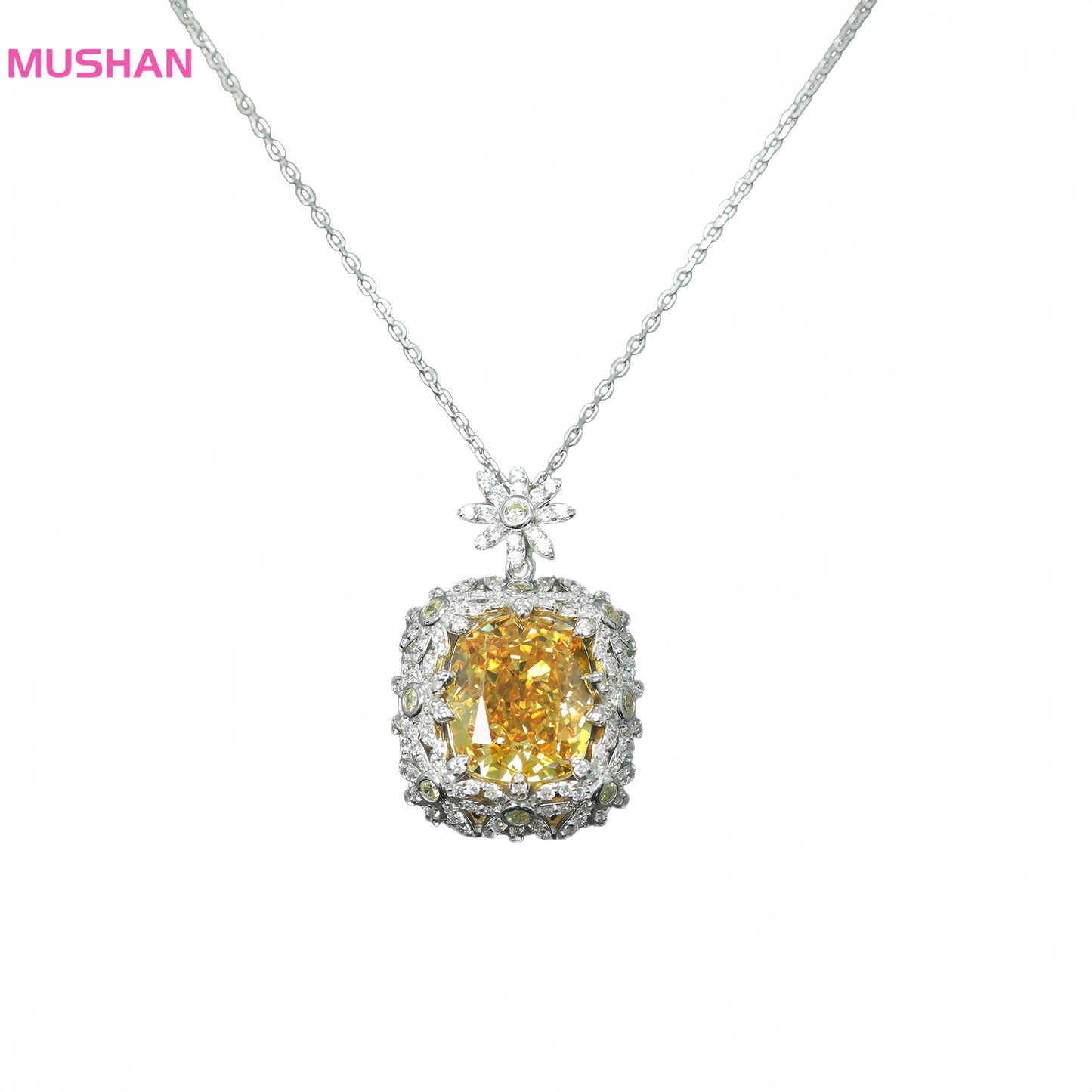 MUSHAN Jewelry Factory Little Daisy Yellow High Carbon Diamond Flower Pendant Necklace Woman Luxury Jewelry 925 Silver Necklaces