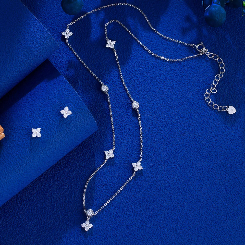 Sparkly White Flowers Shaped Cubic Zirconia S925 Sterling Silver Jewelry Set for Women Datings Wear Birthday Valentine's Gifts