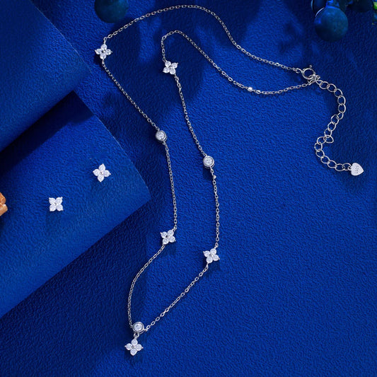 Sparkly White Flowers Shaped Cubic Zirconia S925 Sterling Silver Jewelry Set for Women Datings Wear Birthday Valentine's Gifts