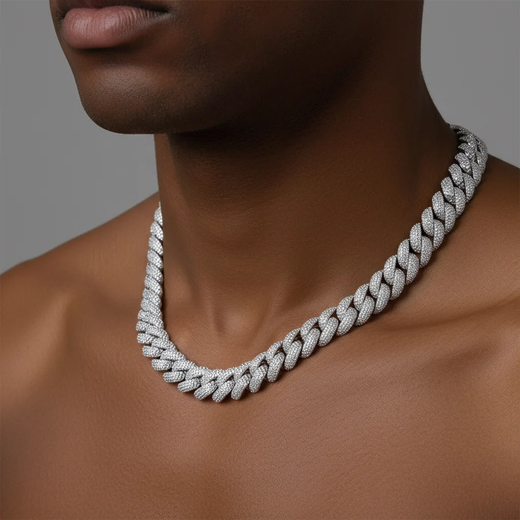 Hip Hop Jewelry 925 Sterling Silver Micro Set Bling VVS D Color Moissanite 17mm Wide Cuban Chain Necklace with Bracelets Set