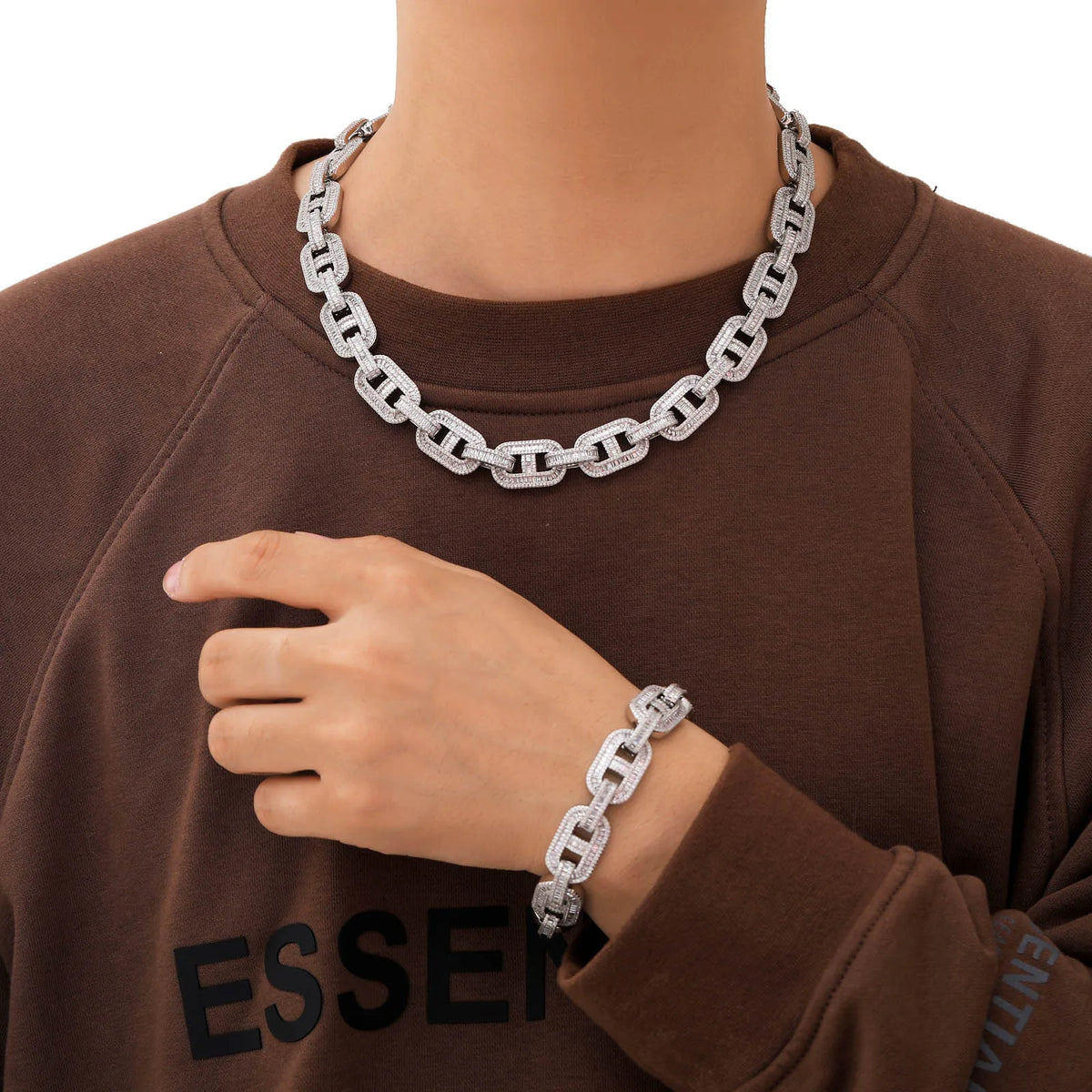 NEWLiFE BiG-BOSS 15mm Baguette Moissanite Chain Necklace in Brass for Men | Designer Hip-Hop Jewellery