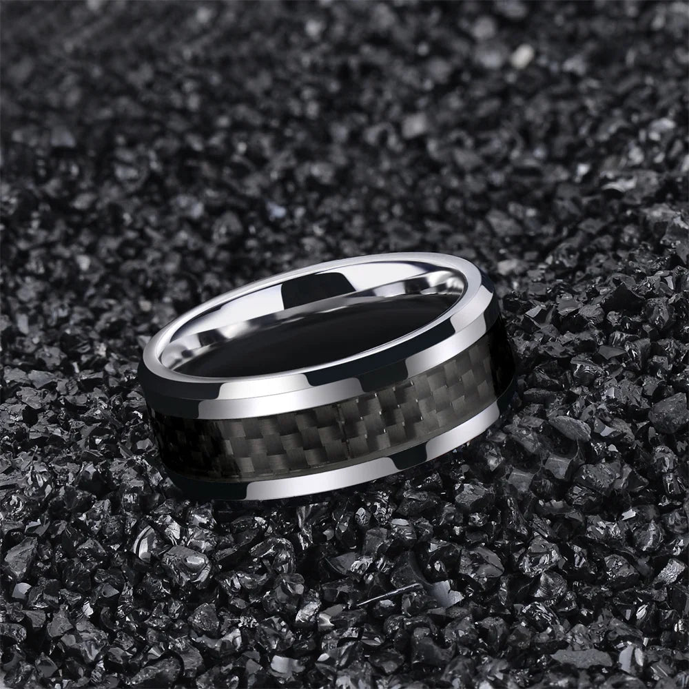 REBEL Black Carbon Fibre Inlay Tungsten Carbide Ring