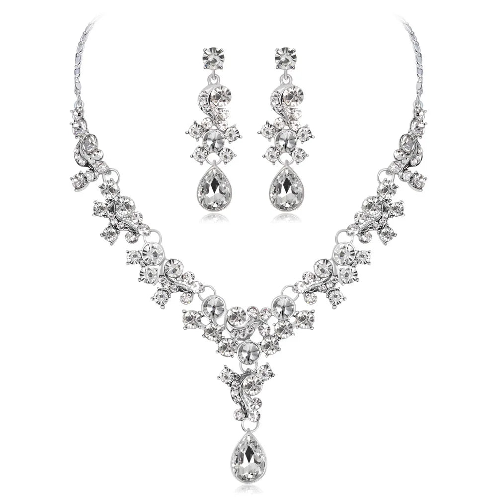 RFJEWEL Bridal Jewelry Necklace Earrings Set Plated for Wedding Dress Gold Cheap Price Elegant with Blue, White Red Romantic N/A
