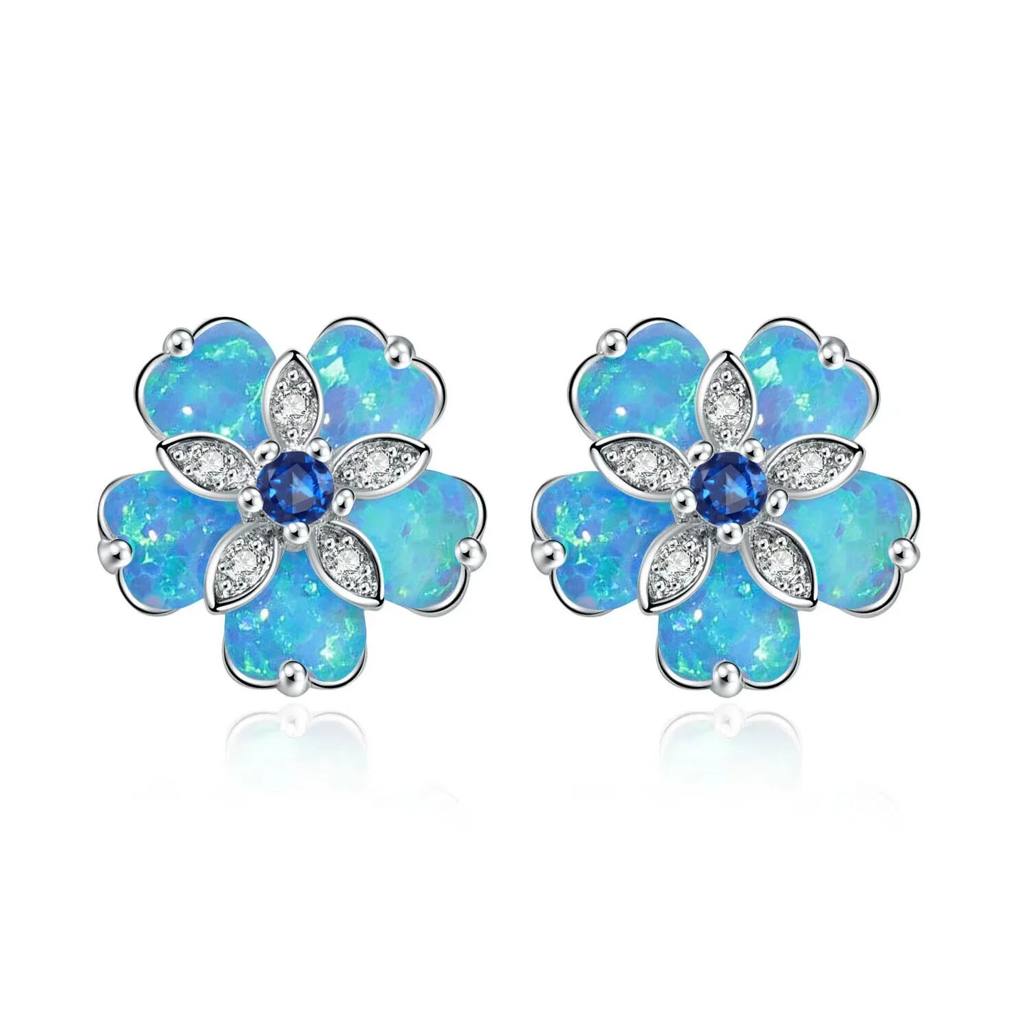 Viral White Flower Stud Earrings 5 Petal Design Cute Ladies Silver Plated Brass Christian Gift Jewelry