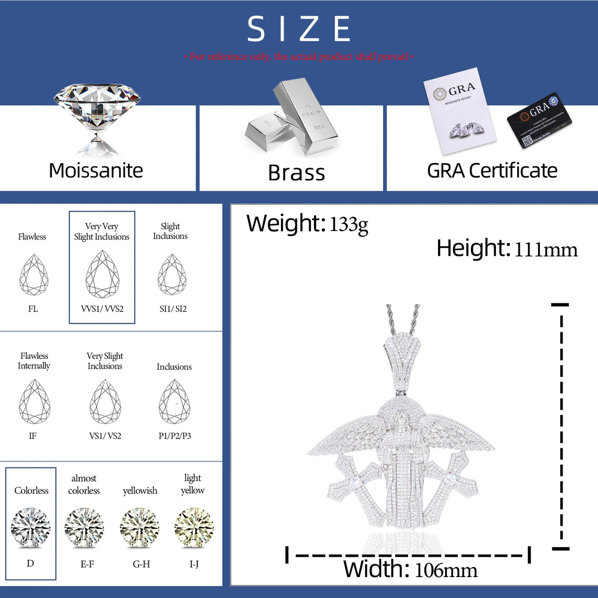 Fashion Hip Hop Jewelry Christian Charm 18K Gold Plated VVS Moissanite Diamond Iced Out Wing San Judas Tadeo Pendant with Cross