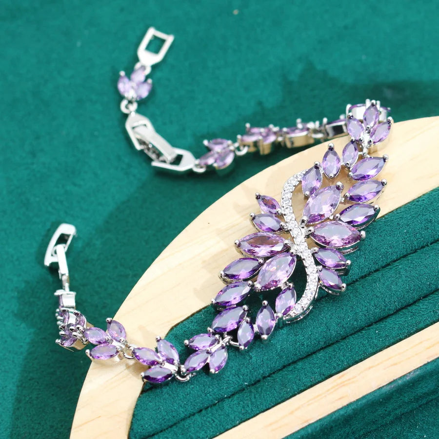 XOTICA 2024 New Purple Zirconia 925 Silver Women's Jewelry Sets Wedding Earrings Rings Pendant Necklace-for Parties Engagements