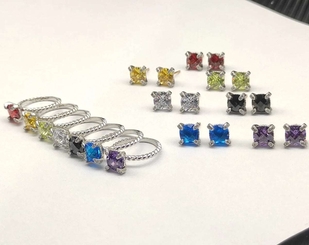 FASHIONISTA DY High-Quality Silver-Plated Diamond-Set Rings, Gold-Plated Colored Gemstone-Set Rings, Jewelry