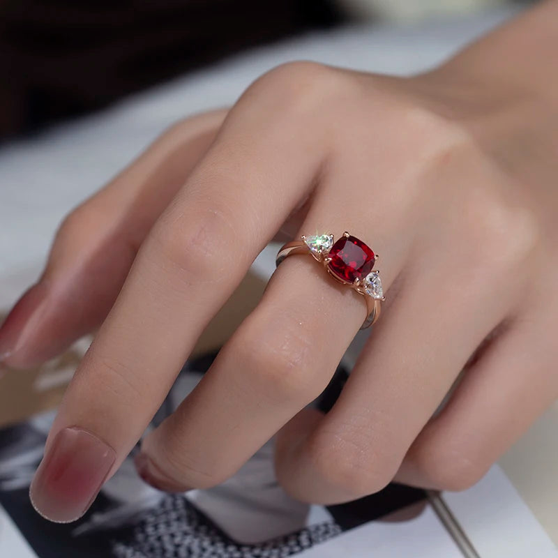 Messi Jewelry  MSR-1188 Custom 18K Rose Gold Lab Ruby Three Stone Wedding Ring for Women