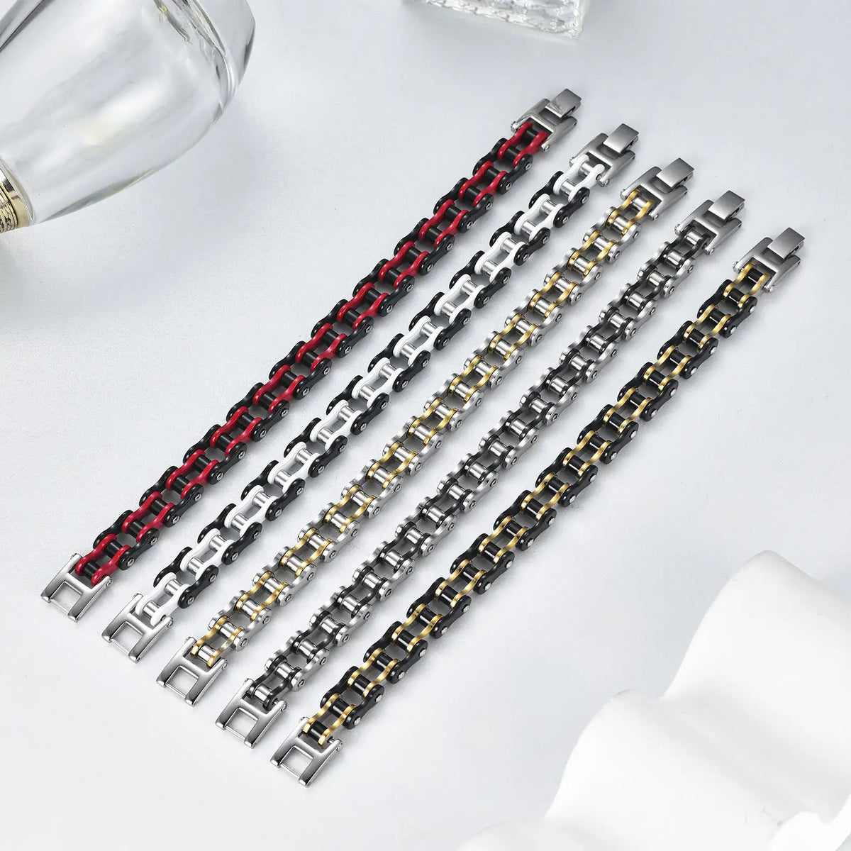 REBEL Hot Selling Bike Motorcycle Chain Wristband Stainless Steel Mesh Bracelet for Mens