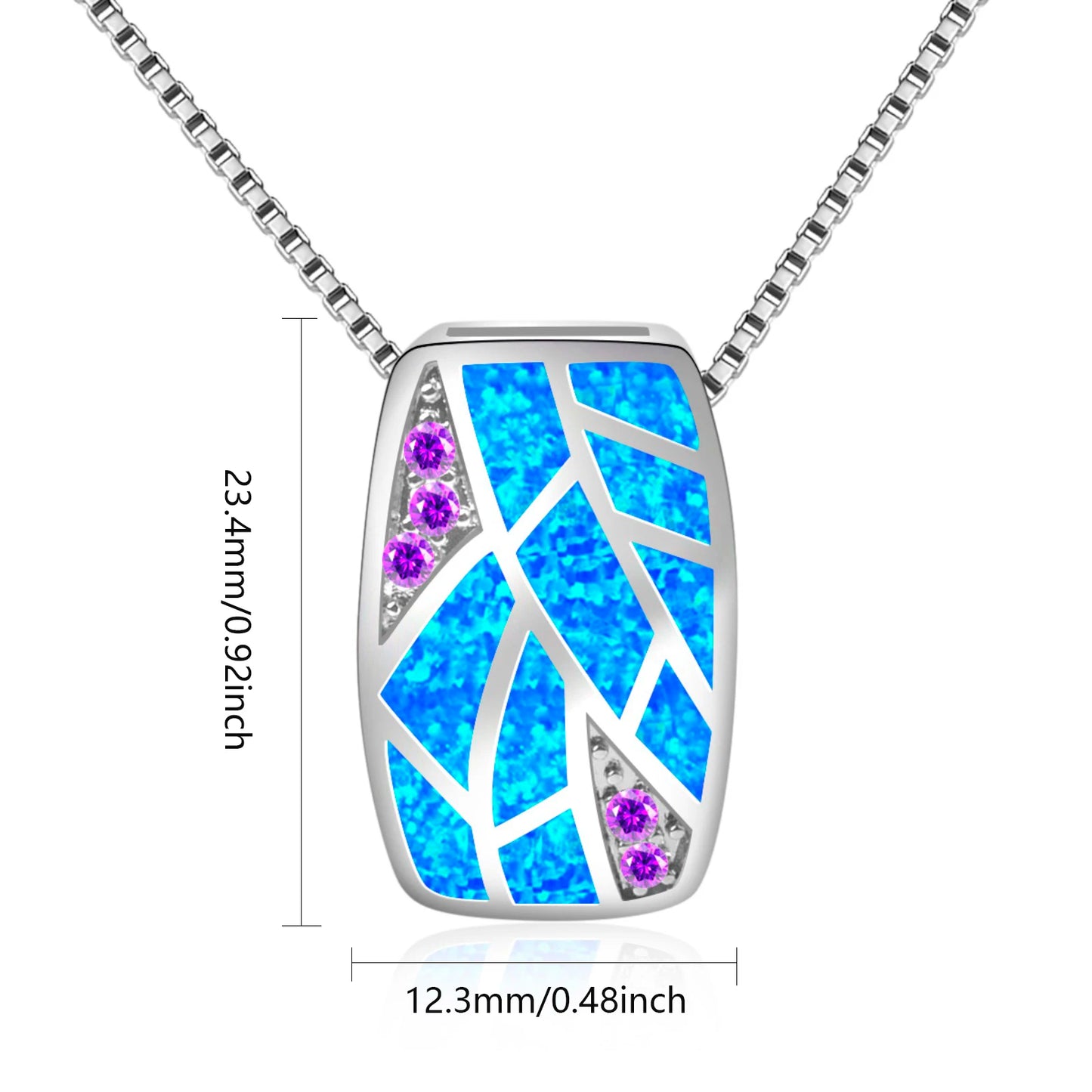 Geometric Silver Plated Copper Alloy Opal Lariat Box Chain Christian Women's Necklace Aobao Gift