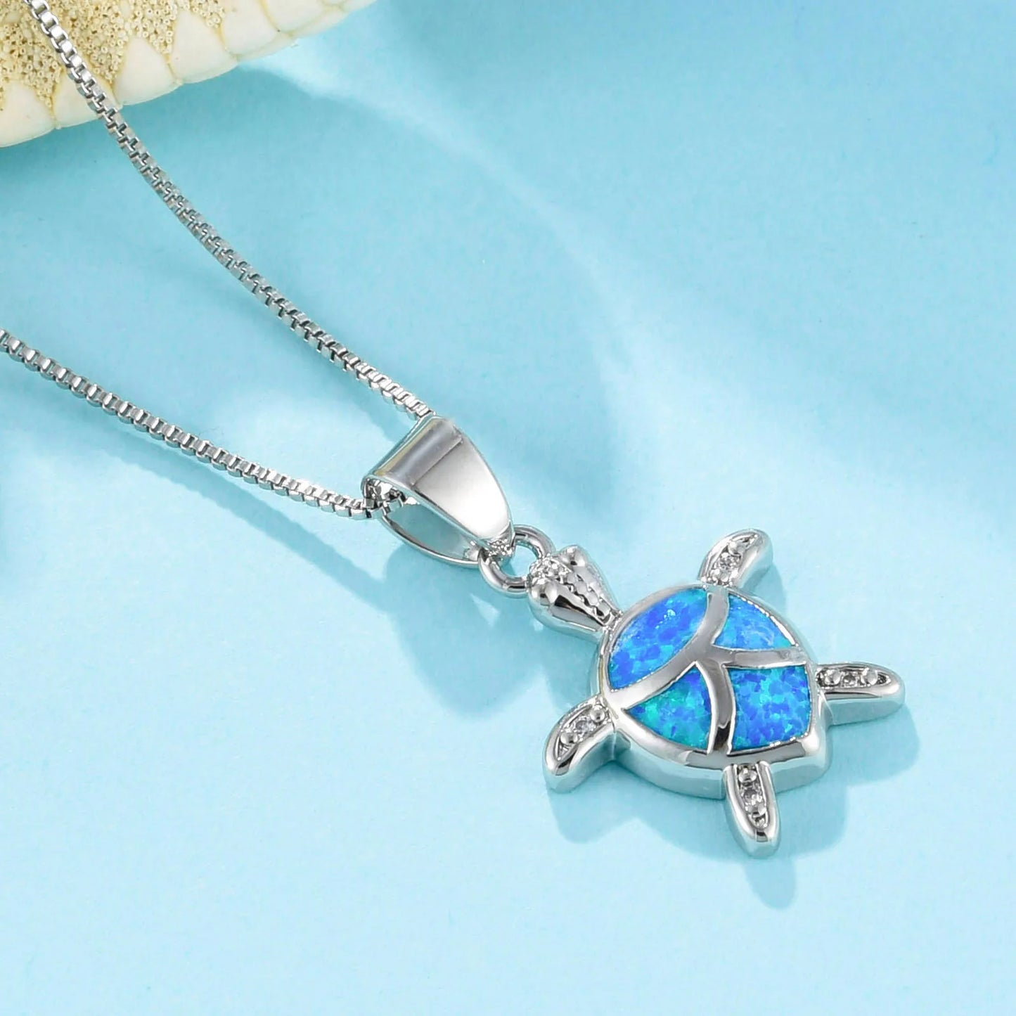 Aobao Hot Hawaiian Ocean Blue Opal Turtle Pendant Necklace European American Fashion Sweater Chain for Women Opal
