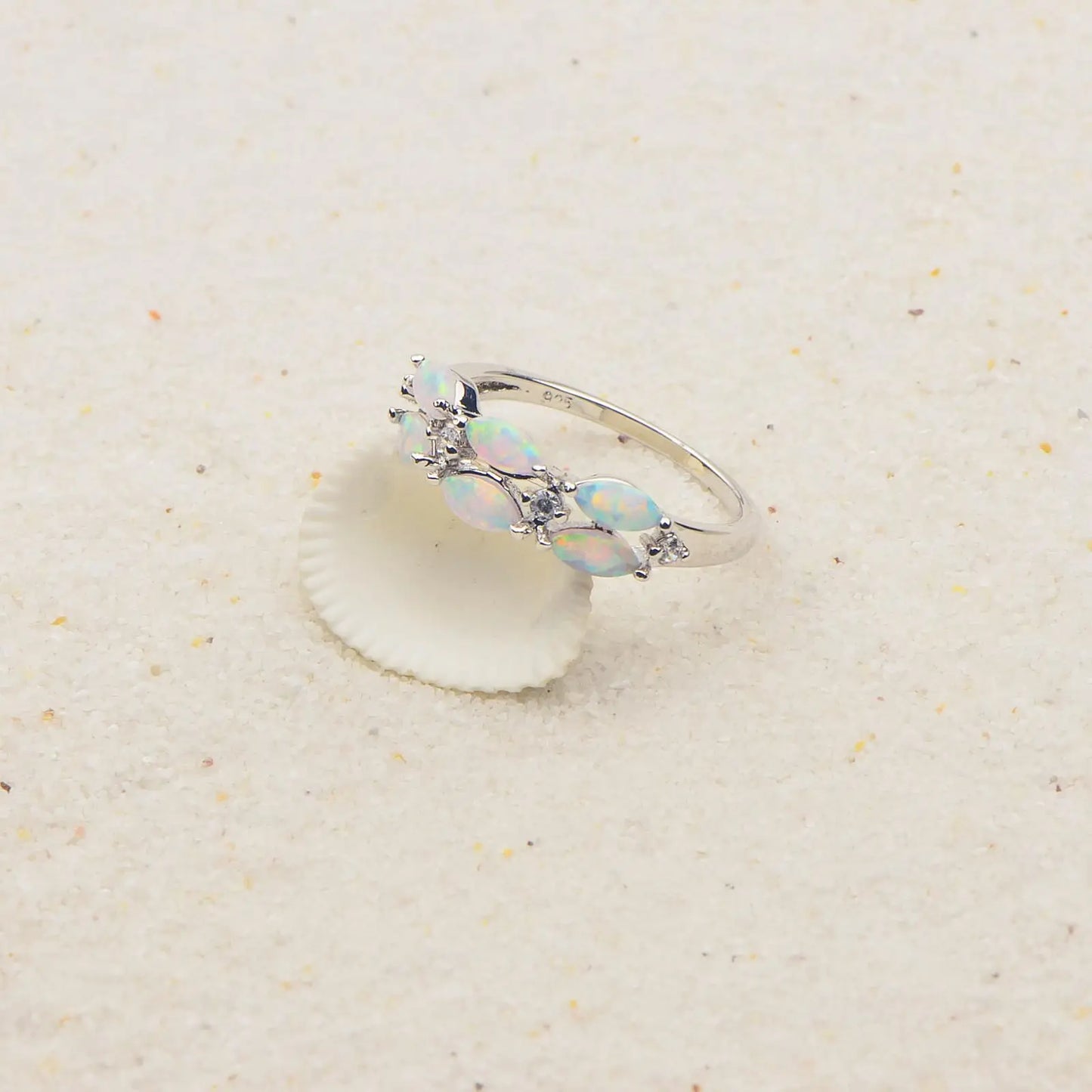 Ellipse Opal Twisted Ring | Iridescent Gem Inlay Band | Nature-Inspired Fashion Jewelry for Women Trendy Wear