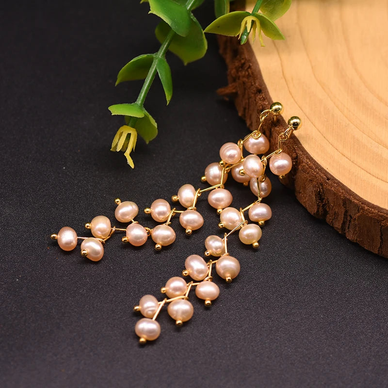 Natural Freshwater Pearl Handmade Long Tassel Drop Earrings for Women Engagement Fine Jewellery Joyero