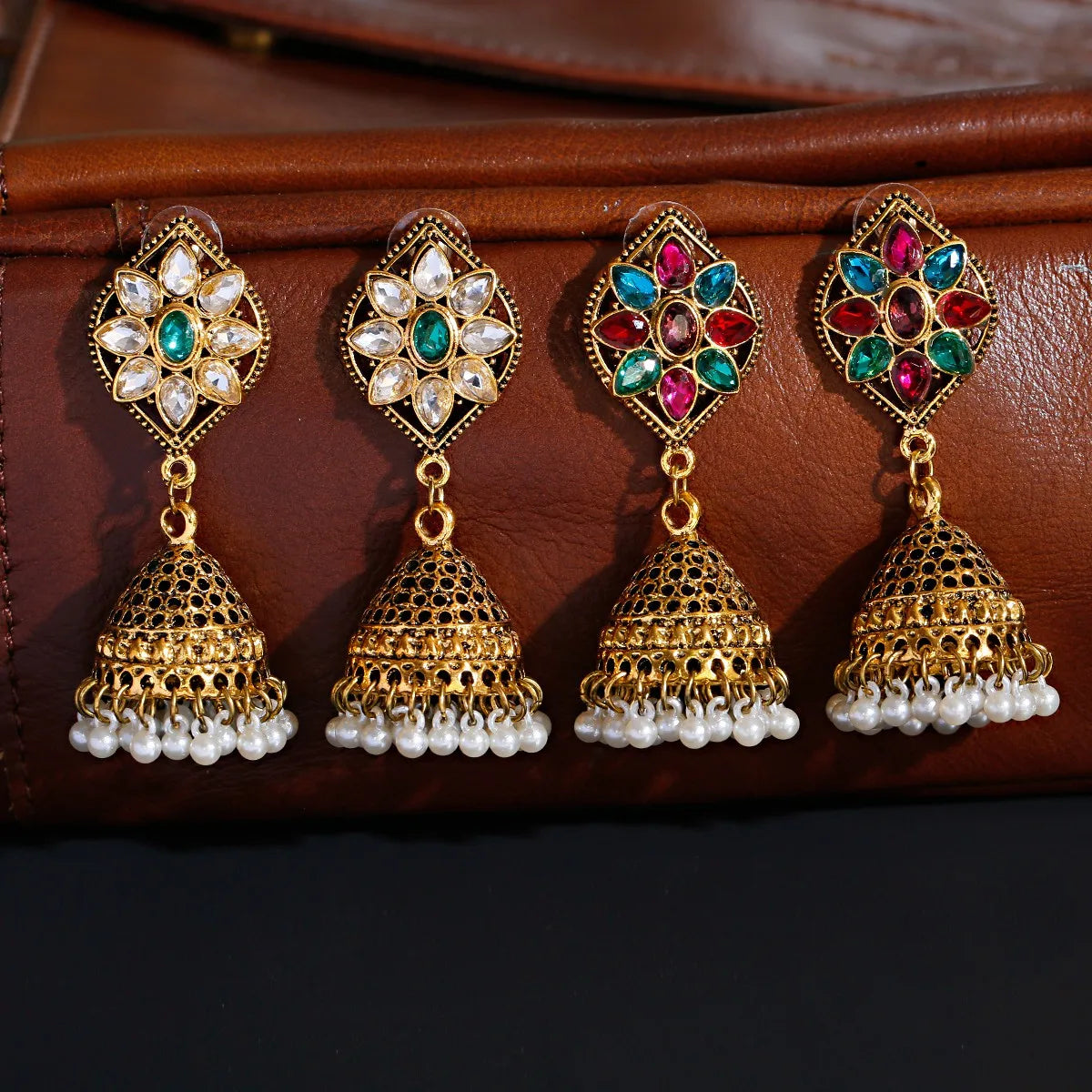 Earrings for Women Gemstone Drop Bells Indian Jewelry Ear Rings for Girls Fashion Vintage Earring Dangling Gift Kolczyki