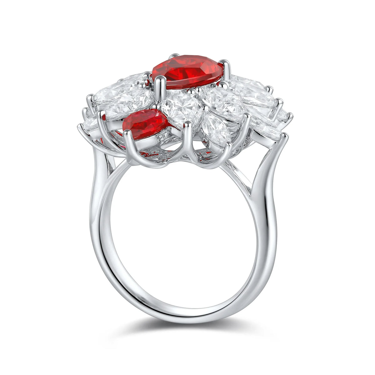 Gemfiori Jewelry Trendy High Quality S925 Silver Cultivated Ruby Ring Unisex Engagement Ring for Wedding Party or Gift