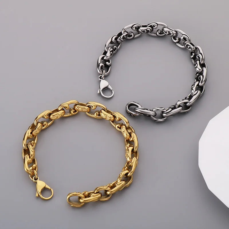 KALEN 220mm Unisex Gothic Elements Punk Gold/Silver Stainless Steel Links Bracelet