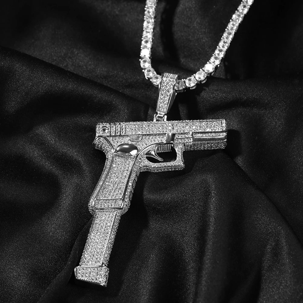 BiG-BOSS Hip Hop Pistol Pendant 18K Gold Plated Brass Pistol Model Necklace Women Mens Rapper Fashion Jewelry