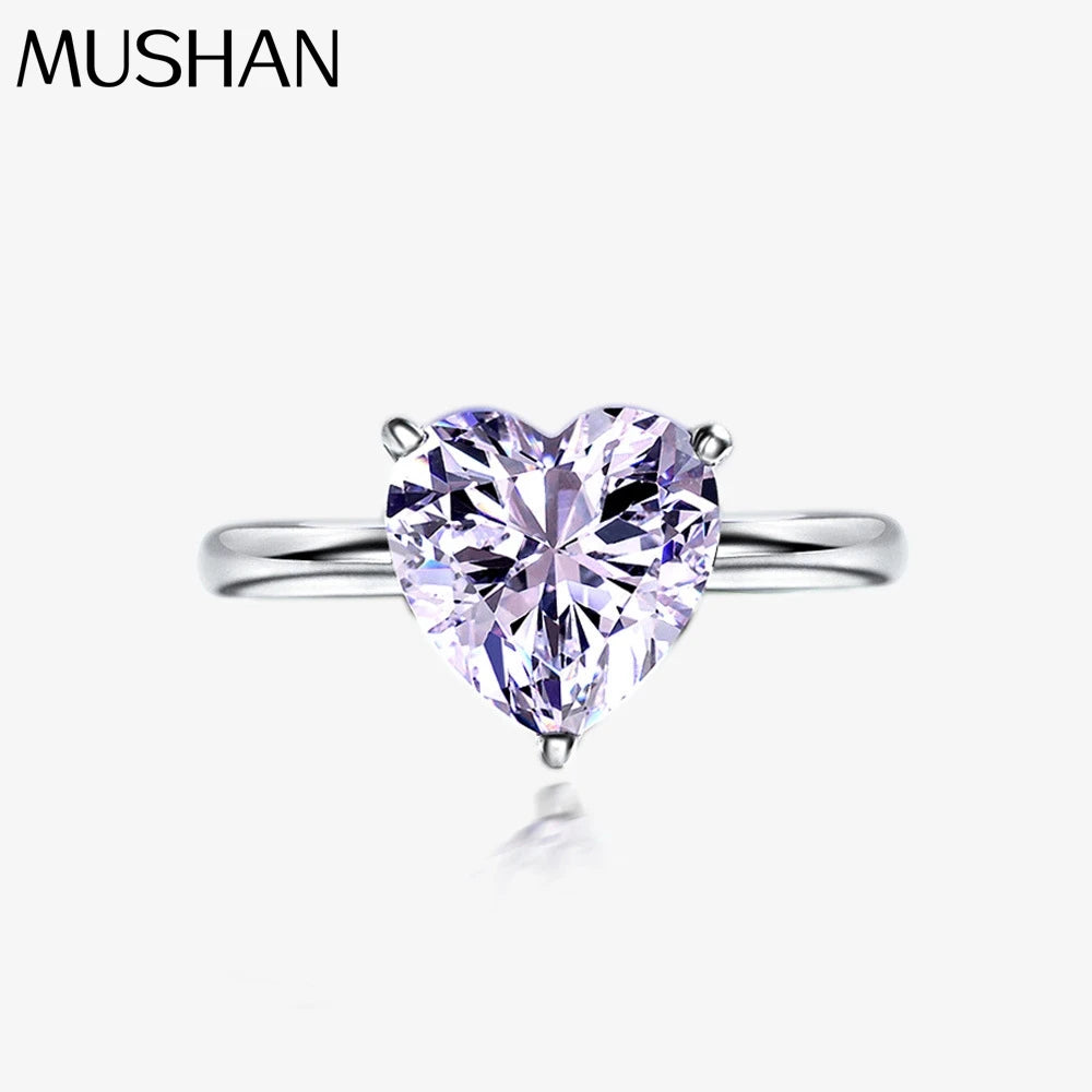 MuShan Jewelry Factory 4 Carat Heart Shaped 10*10 High Carbon Diamond Ring Simple European and American Ring 925 Silver