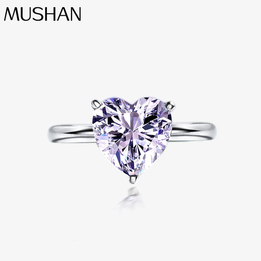 MuShan Jewelry Factory 4 Carat Heart Shaped 10*10 High Carbon Diamond Ring Simple European and American Ring 925 Silver