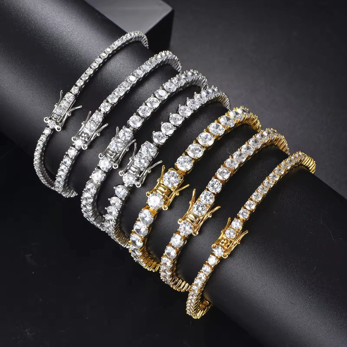 Minimalism 2mm-6mm Hip Hop Fine Jewelry Silver Gold Plated Cubic Zirconia Tenis Bracelets for Men