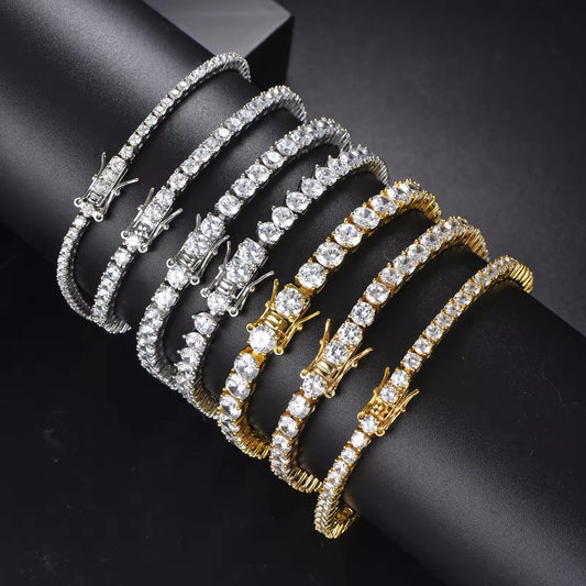 Minimalism 2mm-6mm Hip Hop Fine Jewelry Silver Gold Plated Cubic Zirconia Tenis Bracelets for Men