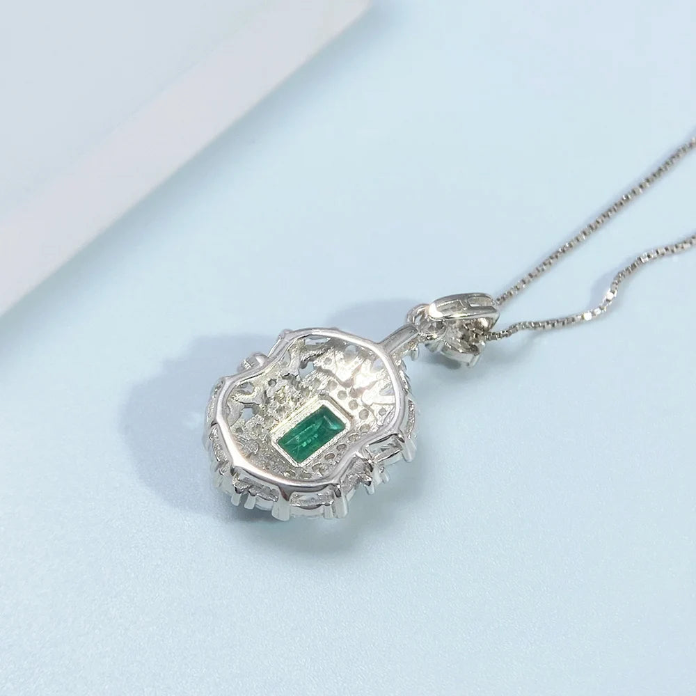 Gioiellieri Natural Green Emerald Pendant for Women with 925 Sterling Silver May Birthstone Fine Jewelry Wedding Engagement Anniversary Gift