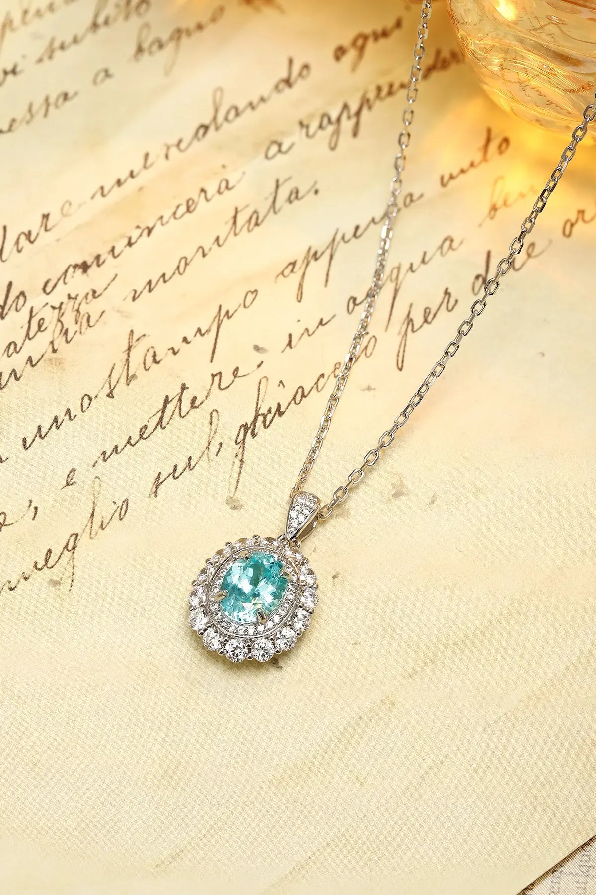 Gemfiori Anster 925 Sterling Silver High-quality Cultivated Paraiba Necklace - Suitable for Parties or As a Gift