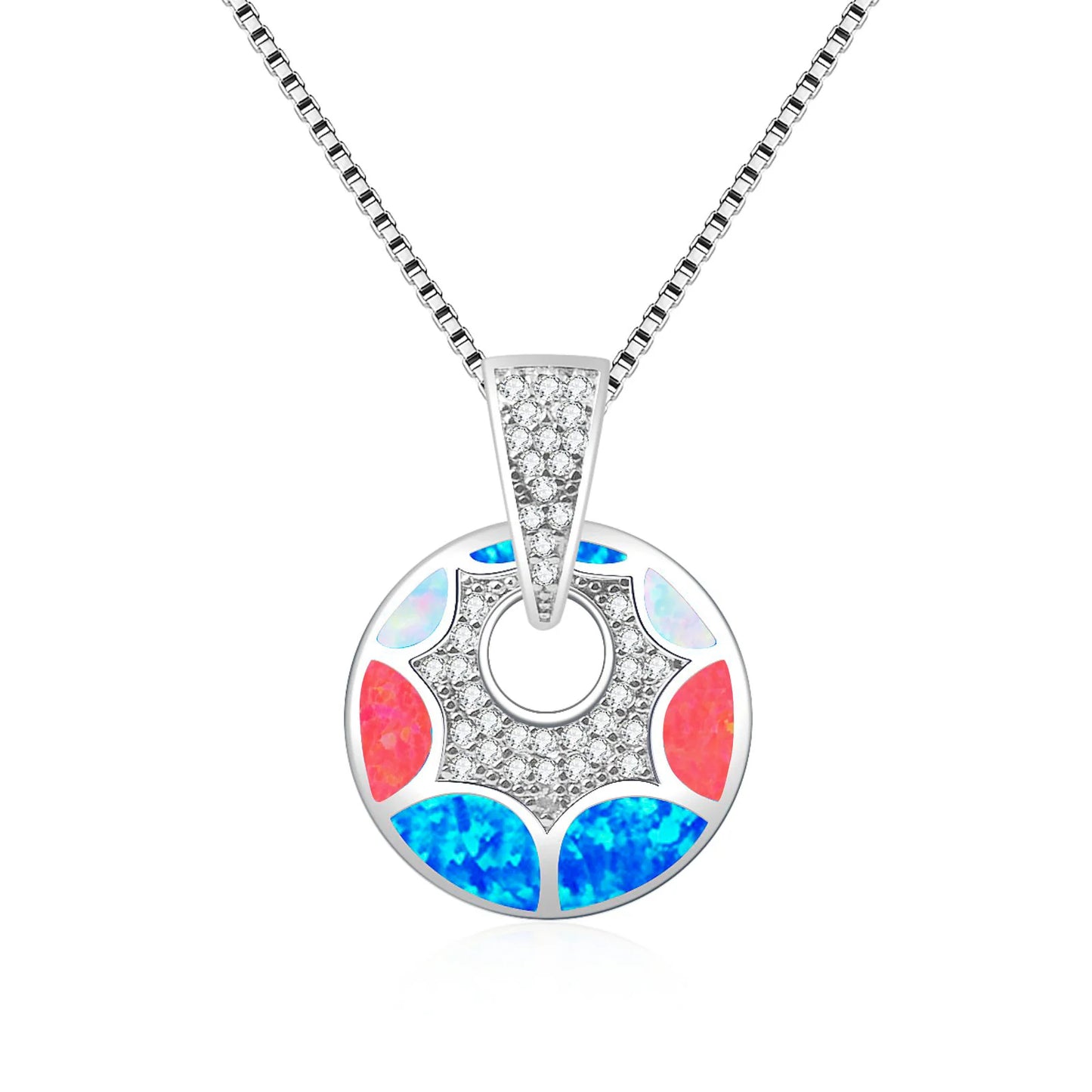 Artisan Blue Opal Pendant - Silver Plated Round Hollow CZ-Embedded Jewelry for Women Wholesale