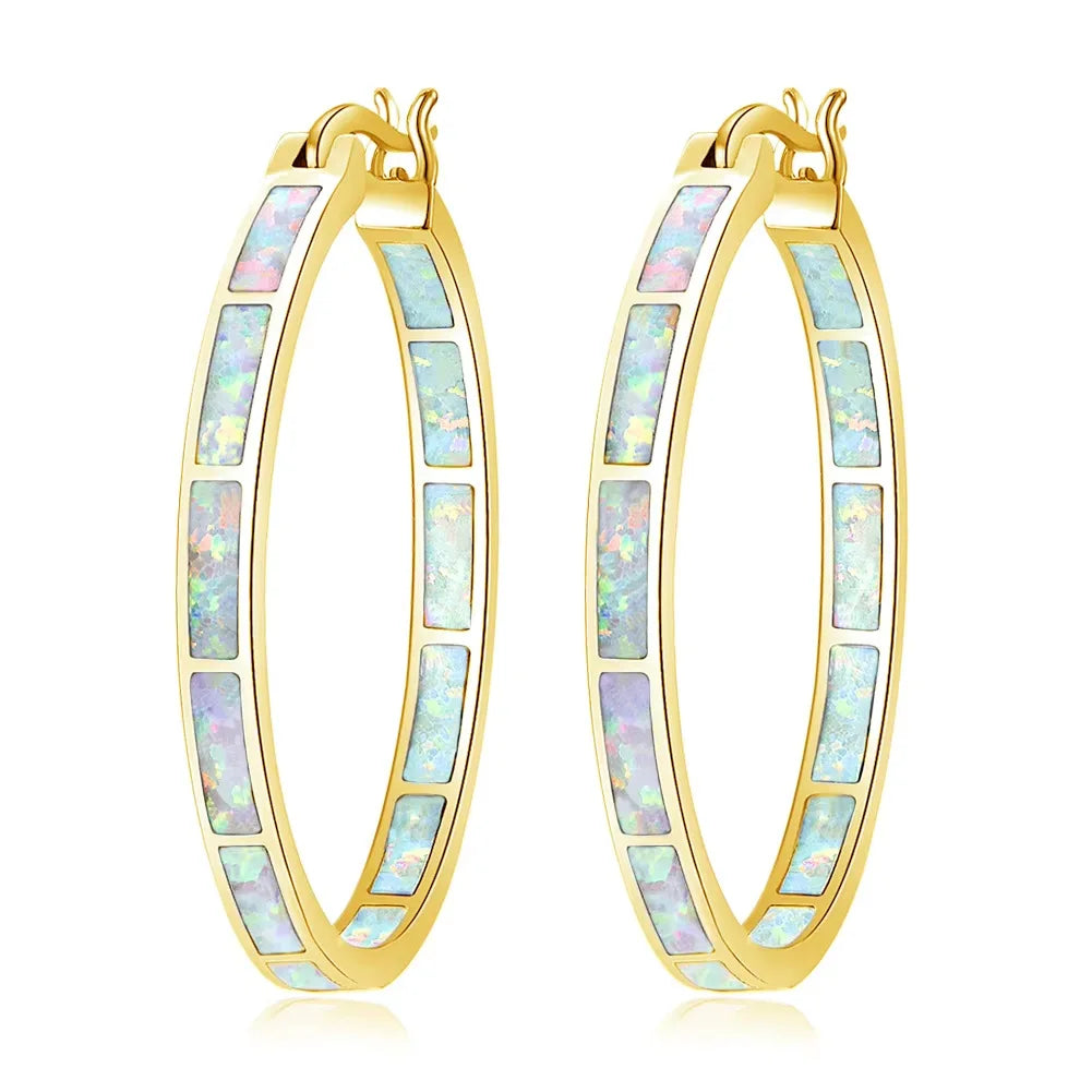 Tiktok Ins Hot Brass Geometric Bohemian Christian Blue Opal Drop Earrings Gift for Women