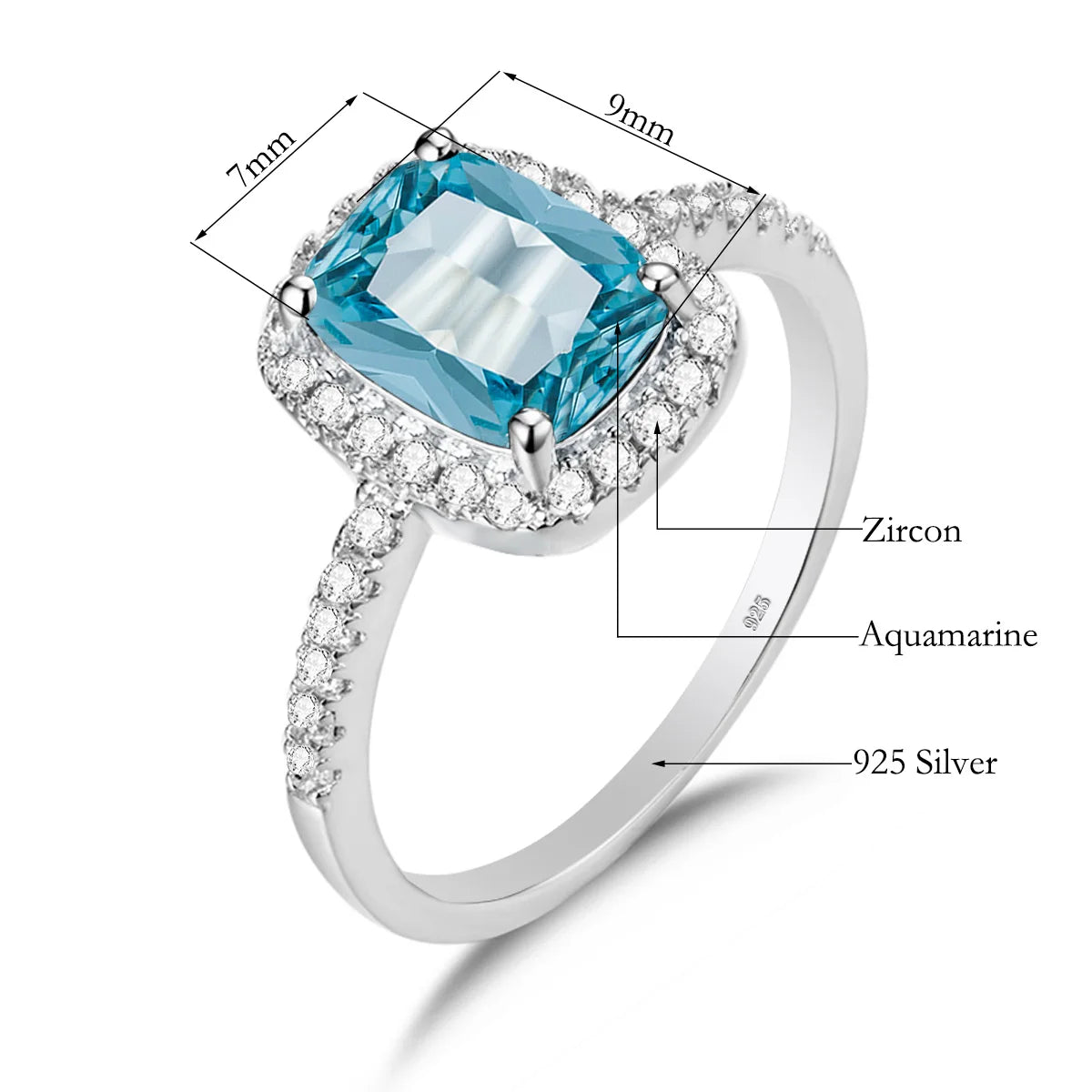 ArtistA 925 Silver Crystal Stone Rings and Pendant Necklace Sets Blue Topaz Aquamarine Gemstone Jewelry Display Set