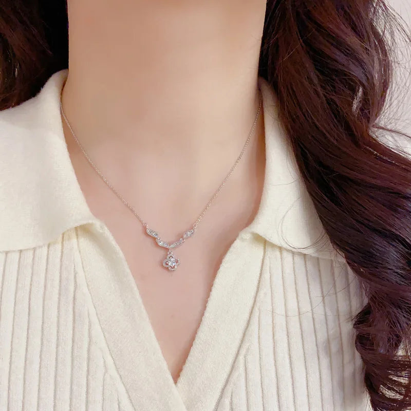Top Quality Fashion Exquisite Flower Necklace and Earrings Set with Zircon Luxury Real Gold Plated Jewelry Set for Women