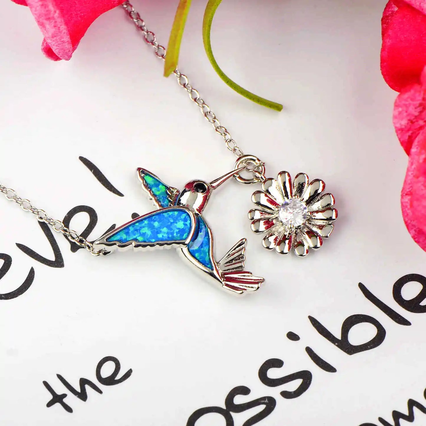 Delicate Hummingbird Flower Pendant Necklace Aobao Inlaid Detail Fashion Jewelry
