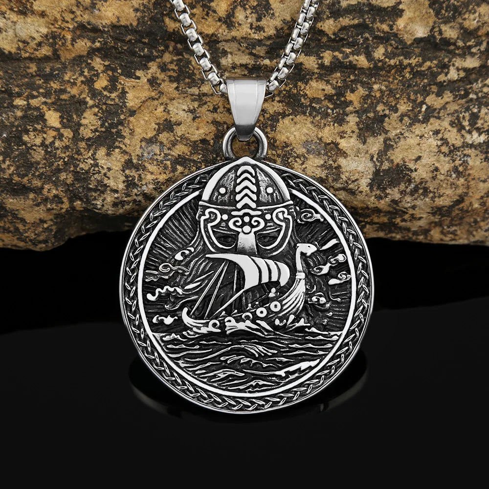 REBEL VIKING Pirate Ship Pendant – Stainless Steel Silver