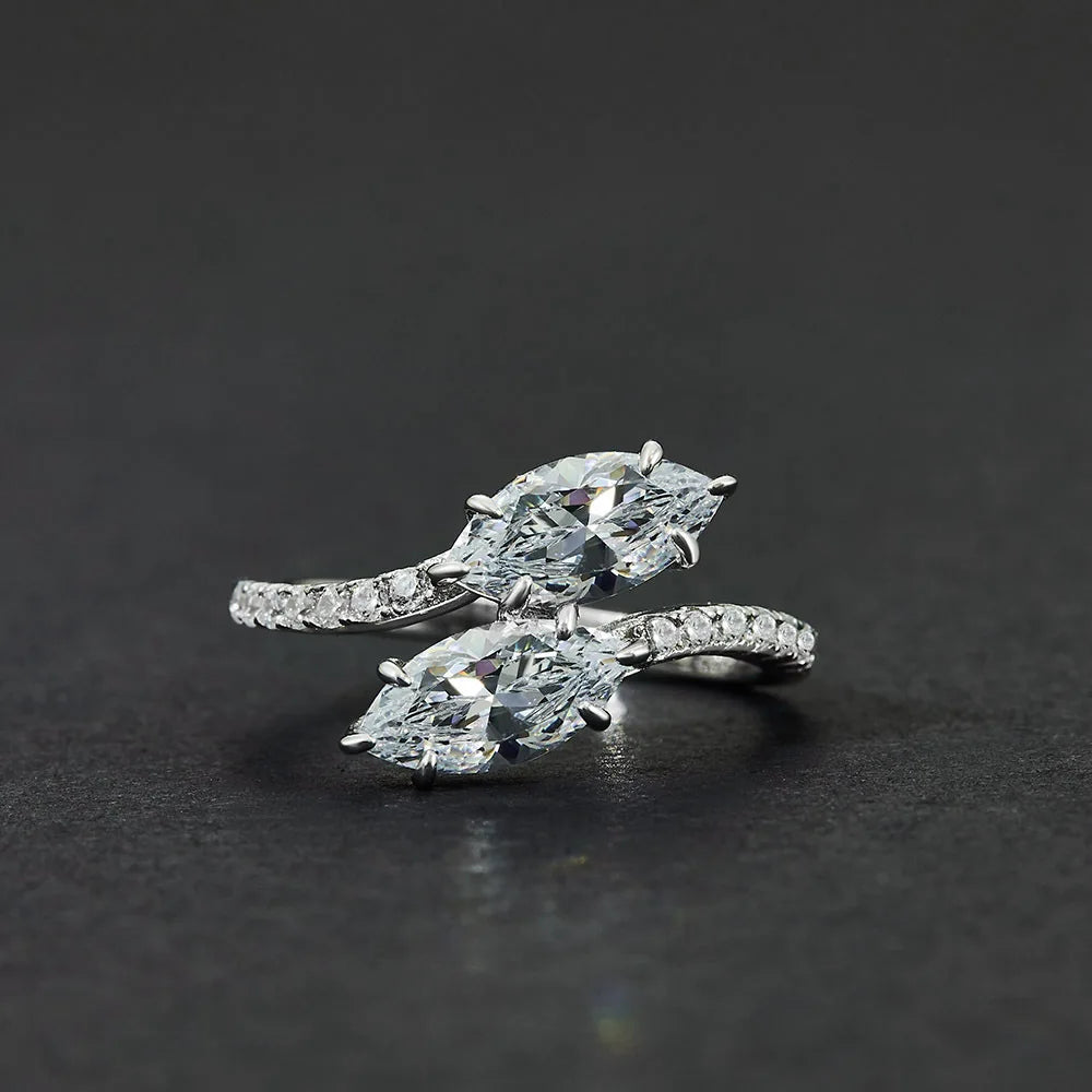 MuShan Jewelry Factory 2026 New Model S925 Silver 5*10 Marquise Opening Simple 0.75 Carat Ring